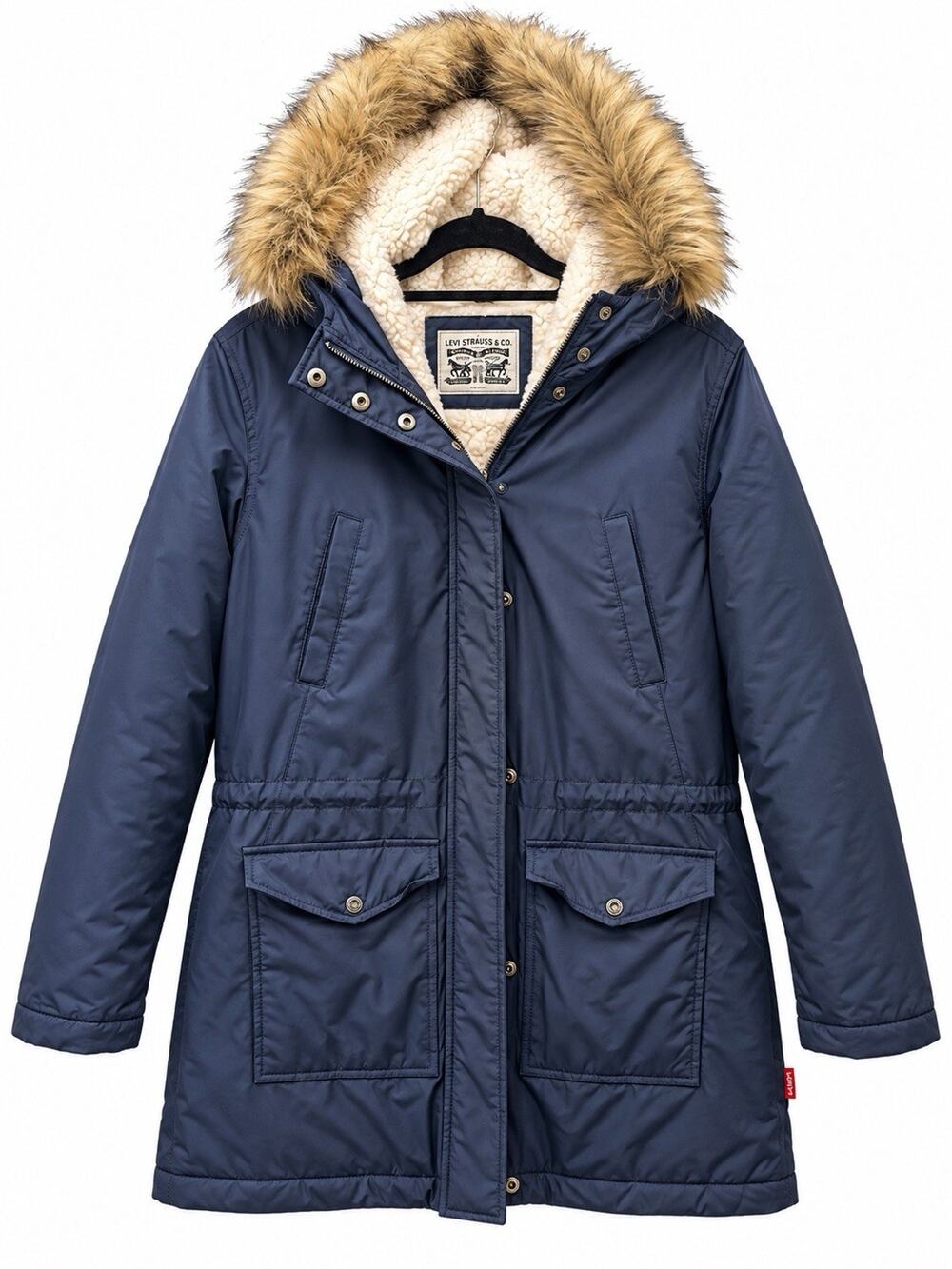 Levi’s Women’s XL Navy Parka Sherpa Lined Faux Fur Hood Winter Coat Jacket